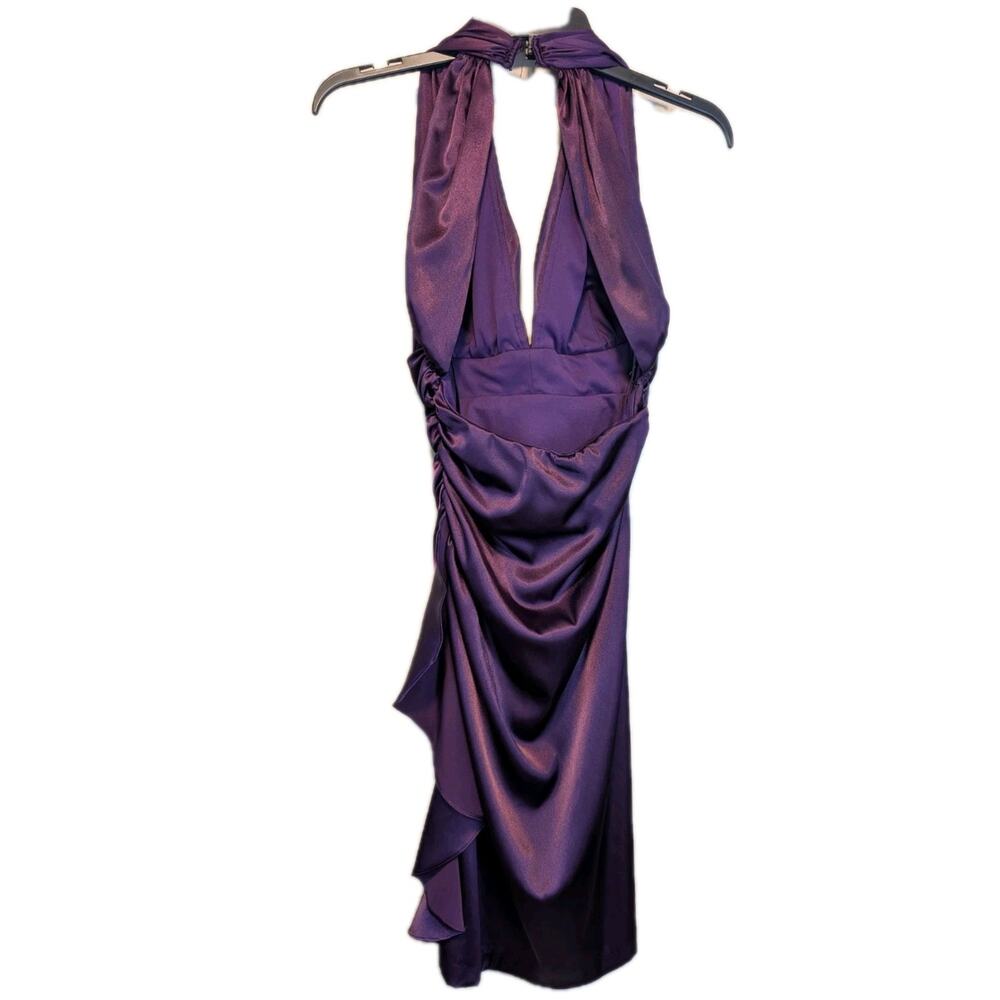 Betsy & Adam Purple Satin Halter Ruched Cocktail Midi Dress Womens 4 USA Y2K
